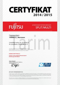 certyfikat autoryzacja klimatyzacja fujitsu tarim